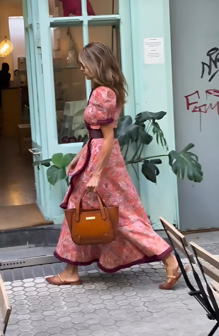 Rosita | Elegante Roze Maxi Dress met Korte Mouwen