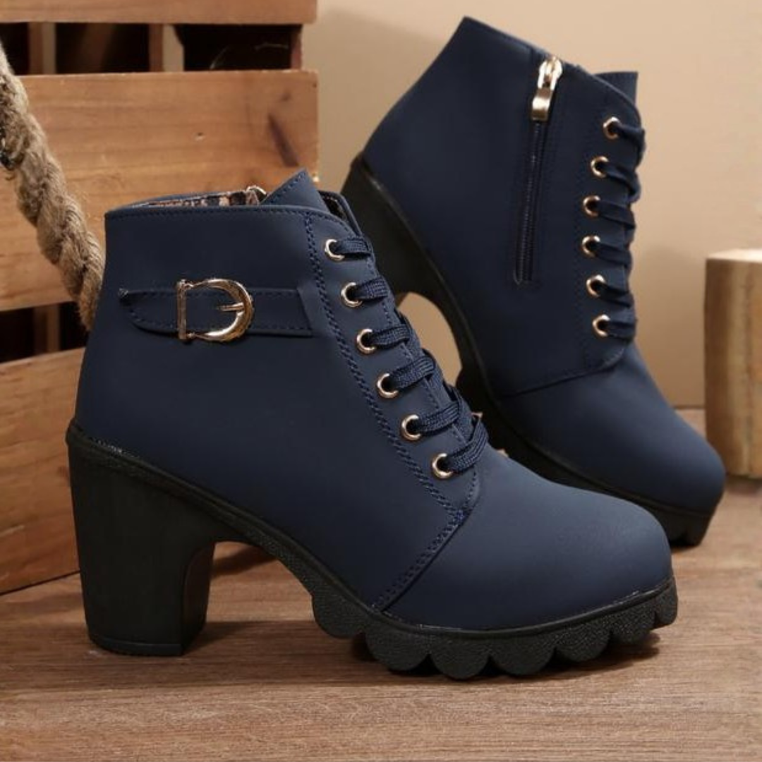 Katni - Chic Veterschoenen met Metalen Gesp en Chunky Enkellaarsjes