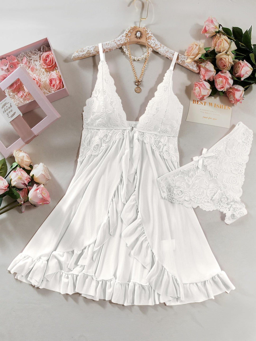 Nina™ | Set van Doorzichtige Kant Nachtjapon