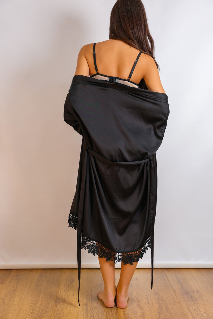 Geneva Zijdeachtige Robe Set - Zwart