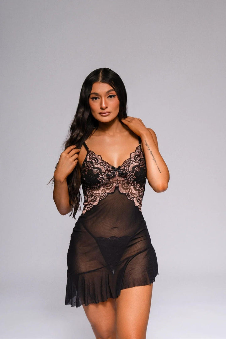 Helen Babydoll Set - Zwart