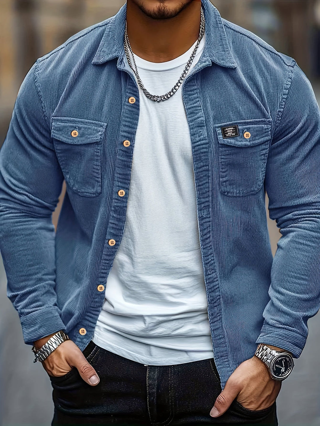 Felipe - Casual overhemd van ribfluweel met knopen